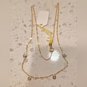 💠🦋14K Real Gold Dainty Necklace with White Stone Accents🦋💠